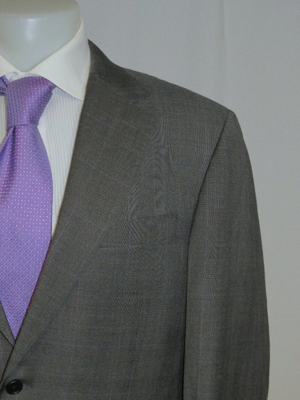 Canali Brown Label Gray Plaid Two Button Suit Jacket 44R